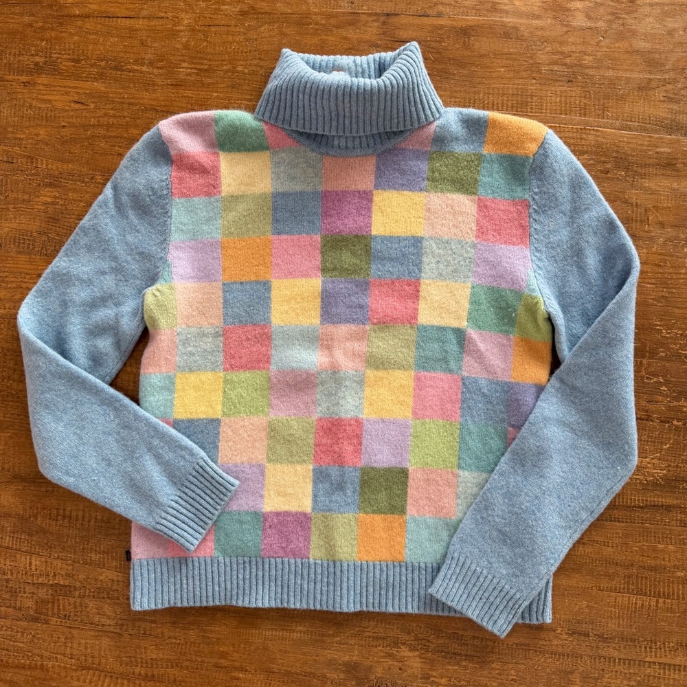 Ralph by Ralph Lauren lambswool-blend sweater colorful square motif front & back